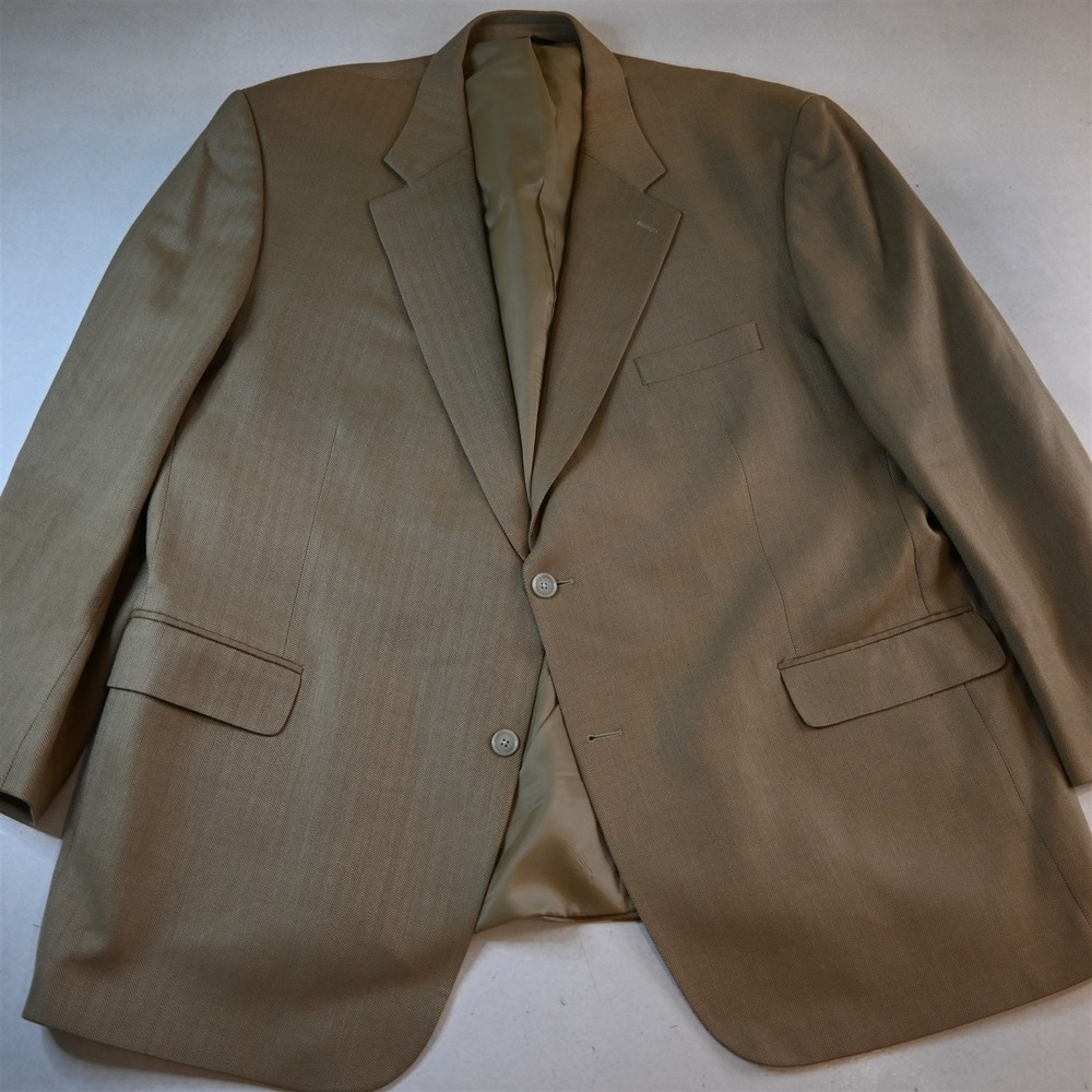 George Foreman 52R Khaki Herringbone Wool Bamboo Blazer Jacket Sport Coat